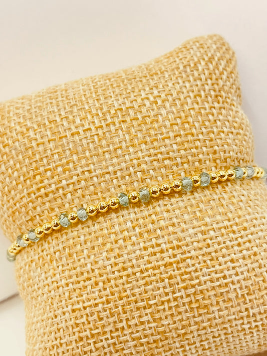 ZO3011 Pulsera Elastizada Bolitas  y Cristal Baño Oro