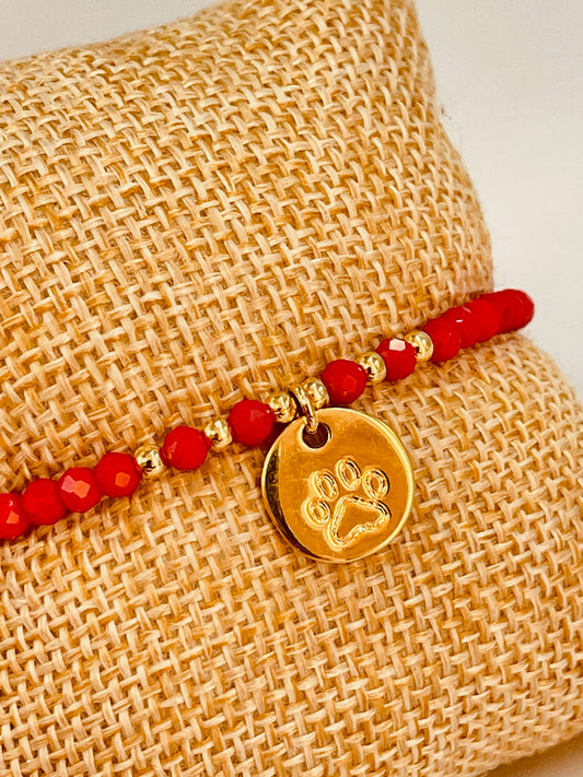 ZO3015 Pulsera Roja Cristales Checos y bolitas Diferentes Figuras Baño Oro