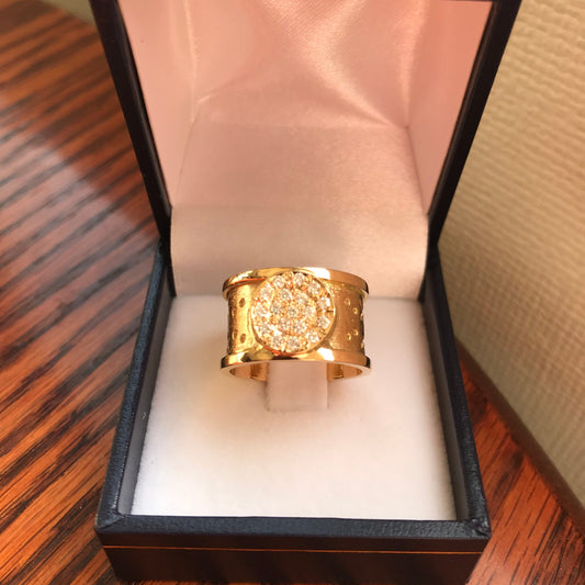 ZAJ5 Anillo Oro Amarillo Canto Riel Pulido Diamantes Engastados